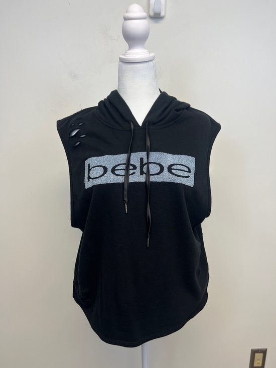 bebe Tops - Bebe Sport Sleeveless Black Grunge Hoodie with textured Logo Large